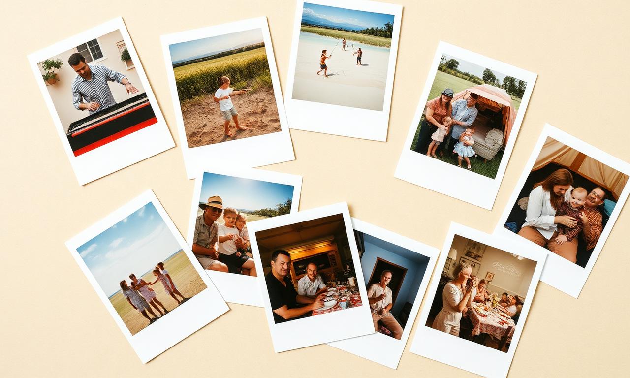 A scattered collage of treasured family photographs